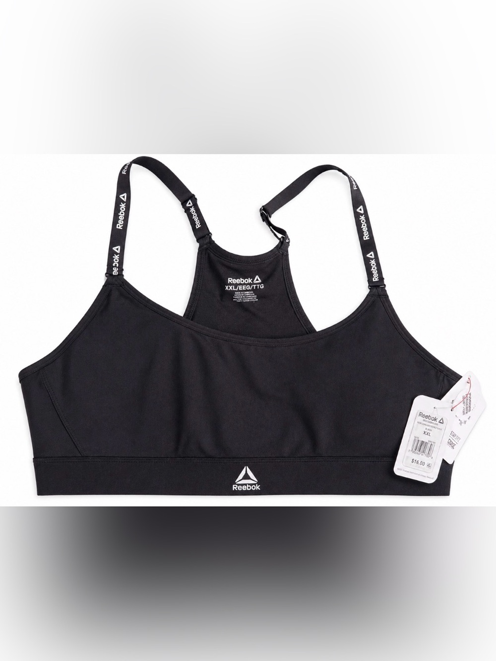 🔥 Reebok Black Sports Bra XXL – (NWT) | Adjustable Straps | Medium Support 🔥